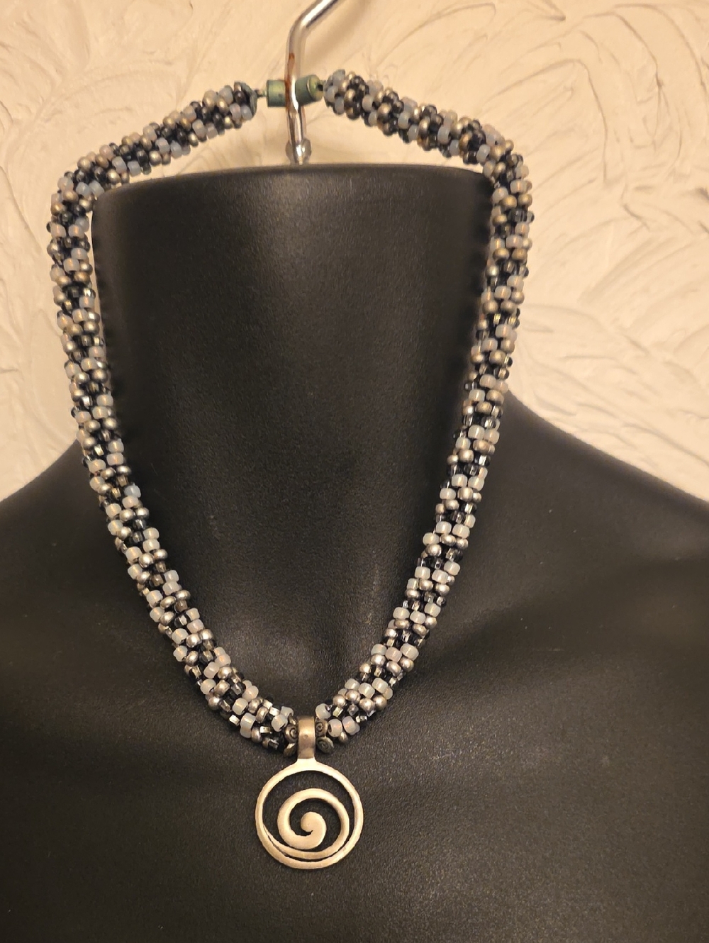 Pick 3 Necklaces For 20.00.Handcrafted Black & Silver Beaded with Spiral Pendant